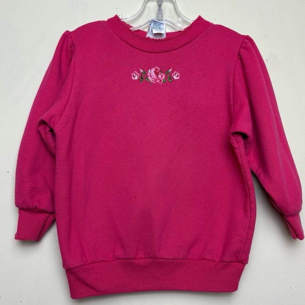 Vintage 1990s Oshkosh B'Gosh‎ USA Girls 4T Embroidered Rose Pullover Sweatshirt